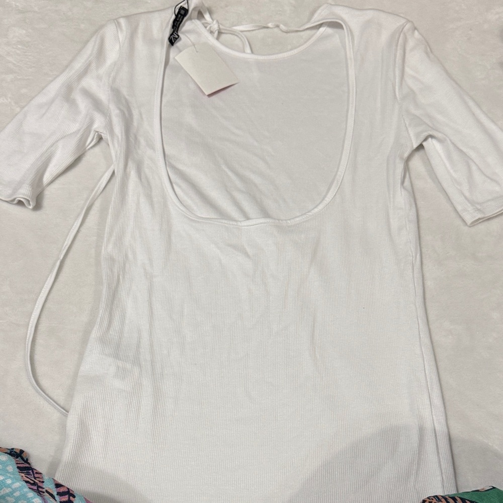 Zara White Ribbed Top - Picture 6 of 6